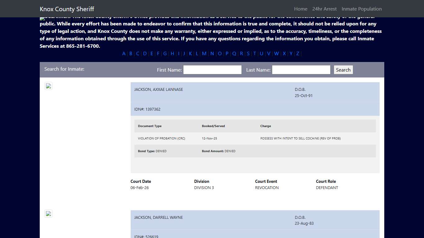 Knox County Tennessee - Sheriff - Inmate Population